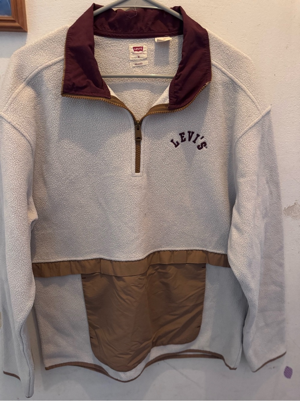 Levi's Men's Cream Fleece Quarter-Zip with Brown Accents